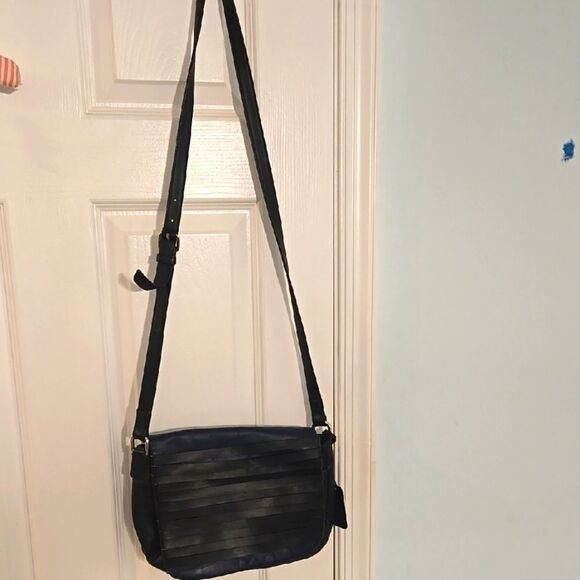 Maria sharapova by cole haan Black and blue Crossbody Bag vintage leather - Picture 1 of 11